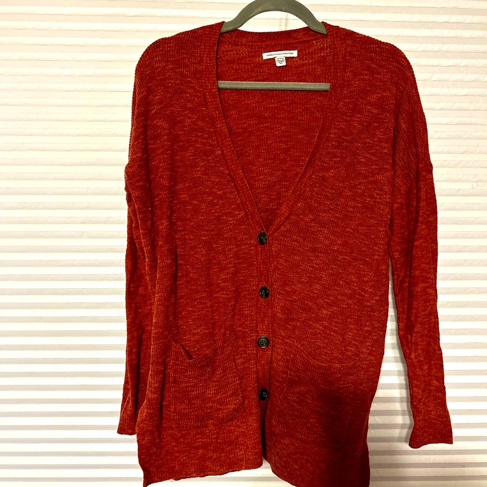 Rust V Neck Cardigan Large